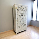 Hand-carved Peacock Design 2 Doors Armoire White | Hand-carved Peacock Design 2 Doors Wardrobe